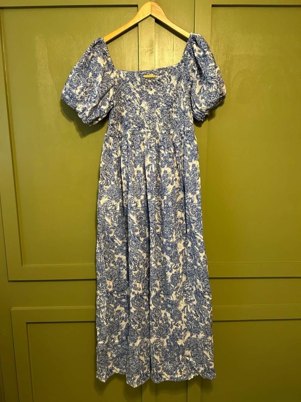 Simply Southern Collection Blue Floral Smocked Puff-Sleeve Dress - Picture 6 of 7
